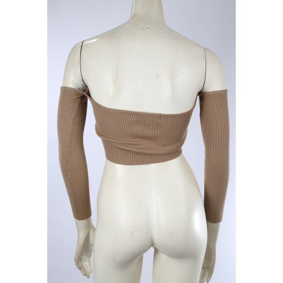 Meshki Brown Off Shoulder Ribbed Cropped Top Women’s Size XS Stretch Knit Cute - Picture 9 of 13